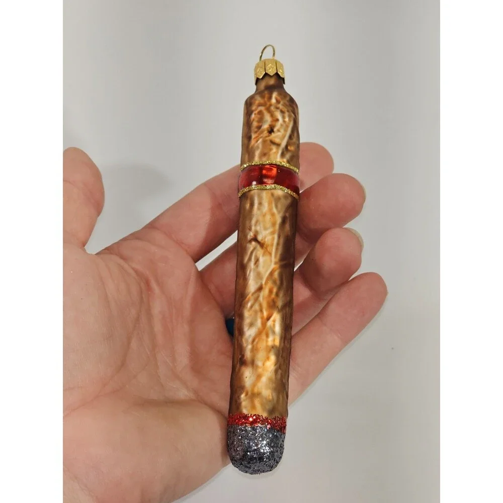 VINTAGE Blown Glass Christmas Ornament Holiday‎ Decor Cigar Stogie Figural Gift